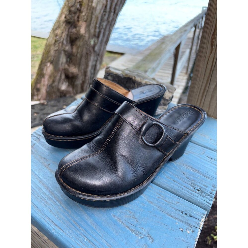 Børn Black Leather O-Ring Clog Mules 3.5" Heel Size 7 - Picture 5 of 11